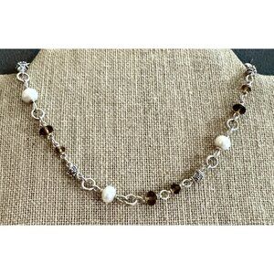 Michael Dawkins PEARLS Smoky Topaz STERLING Silver + 14K Gold NECKLACE 16"